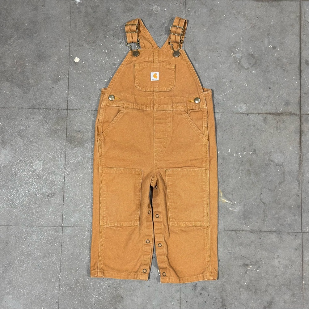 Carhartt Canvas Double Knee Overall Bibs Kids Toddler 18 Mo Brown Outdoor EUC
